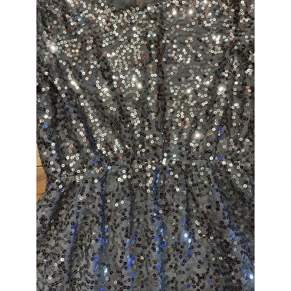 Gap Kids XL Gray Silver Sequin Party Dress Girls 12-13 Short Sleeve Holiday
